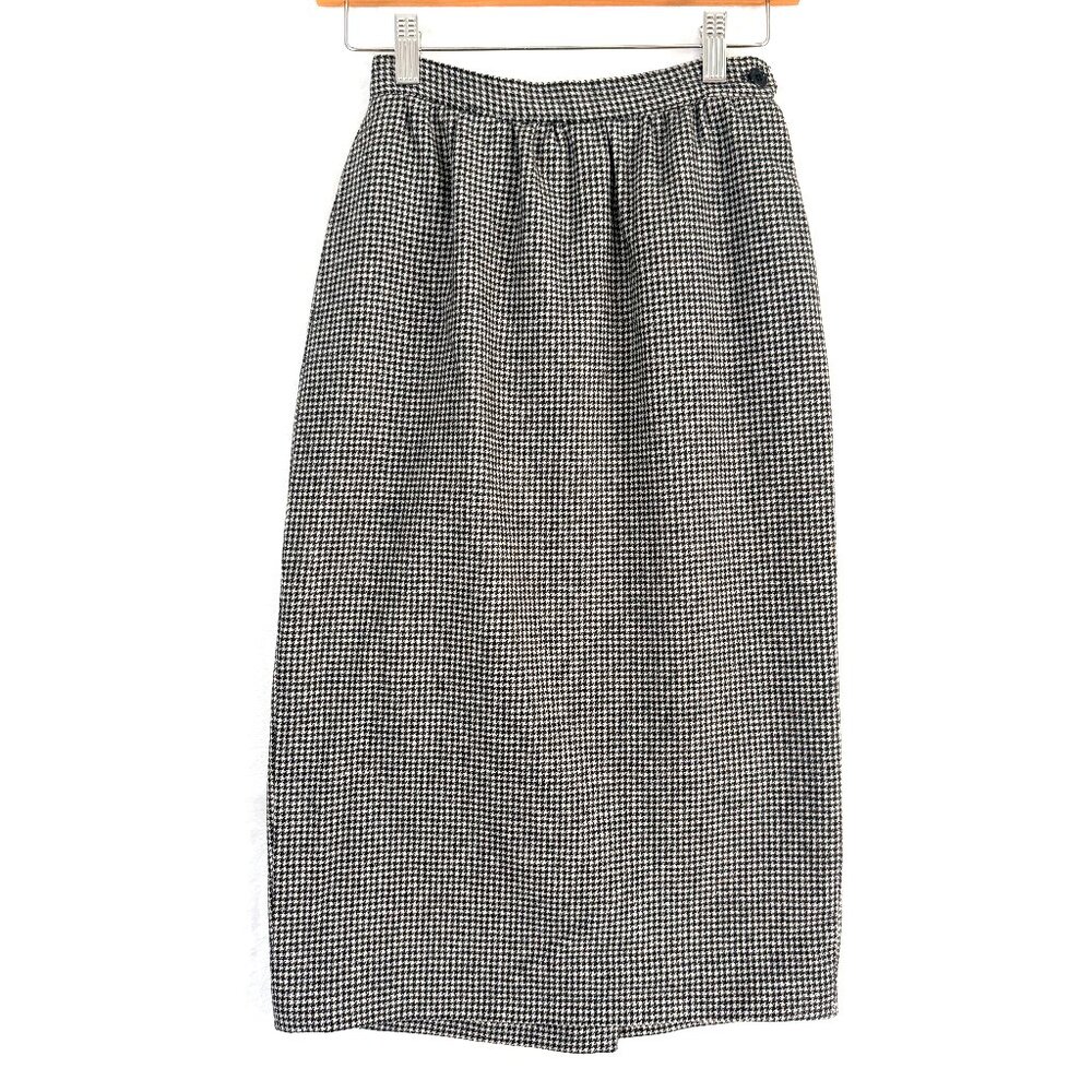 VTG Houndstooth Wool Preppy Classic Feminine Pencil Midi Skirt Womens 4